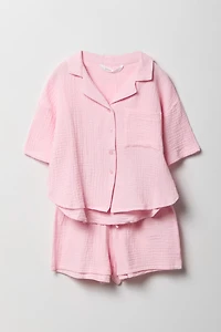 Girls Gauze Button-Up Top & Short Set