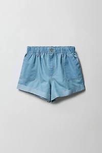 Short en denim à taille élastique