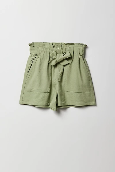 Girls Linen Paperbag Short