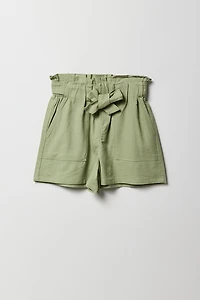 Girls Linen Paperbag Short