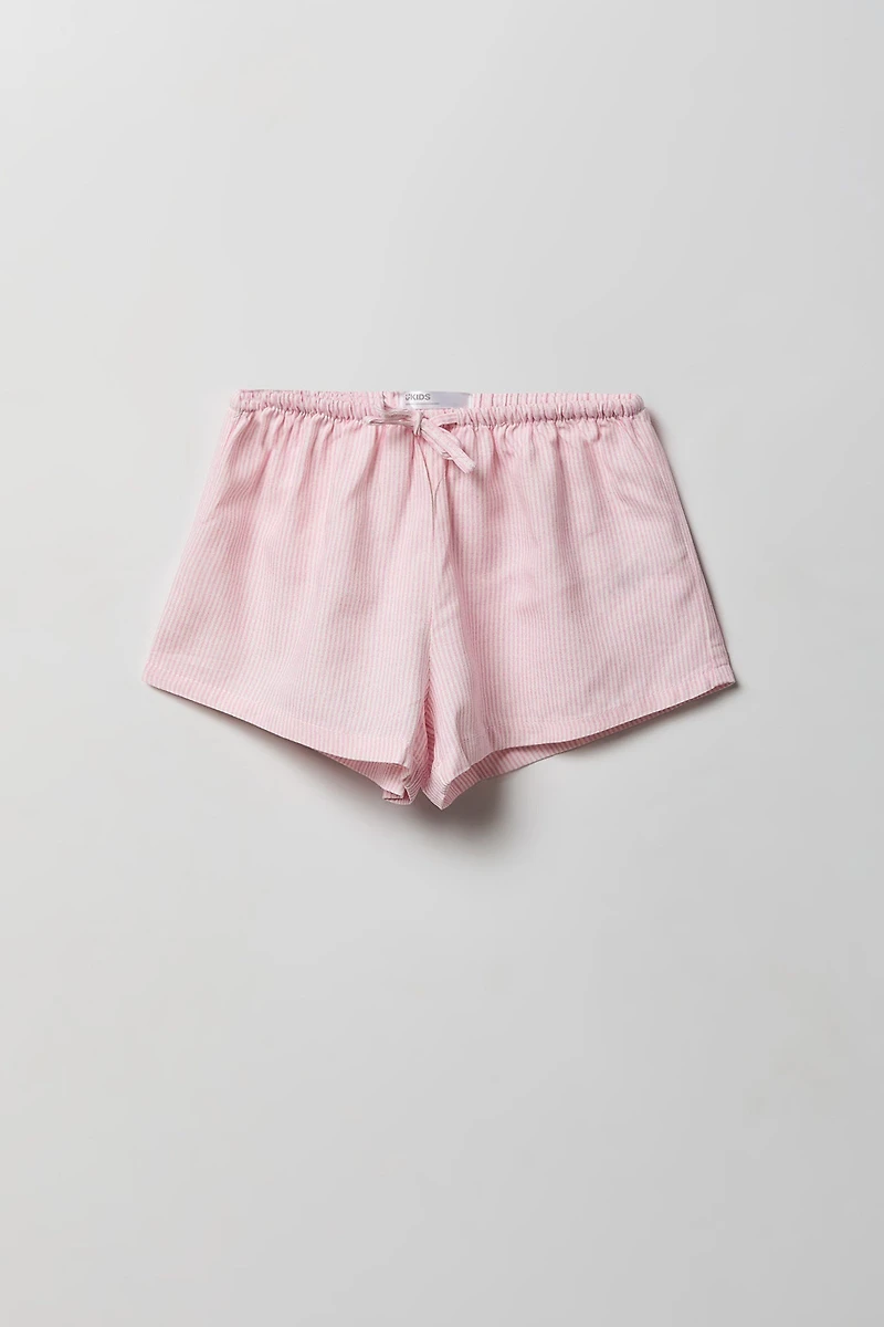 Girls Linen-Blend Pinstriped Short