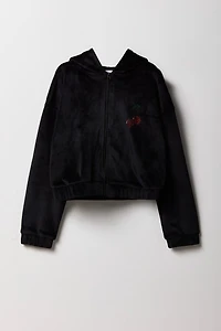 Girls Rhinestone Velour Zip-Up Hoodie