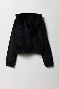 Girls Rhinestone Velour Zip-Up Hoodie