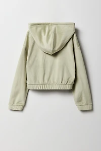 Girls Rhinestone Velour Zip-Up Hoodie