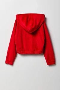 Girls Rhinestone Velour Zip-Up Hoodie