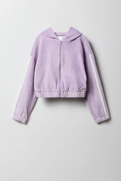 Haut à capuchon Active en velours avec fermeture glissière pour fille