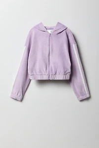 Haut à capuchon Active en velours avec fermeture glissière pour fille