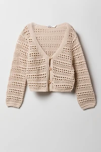 Cardigan crocheté boutonné pour filles