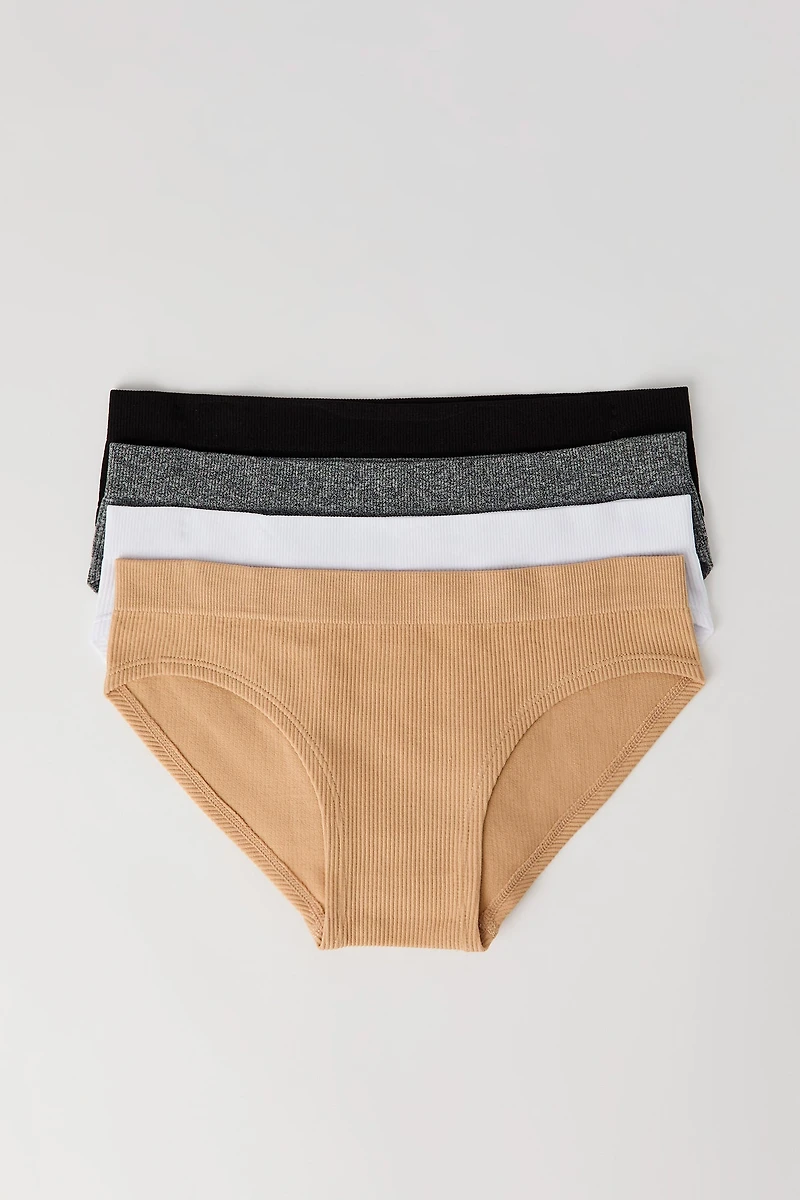 Sous-vêtement côtelé sans couture pour fille (Paquet de 4