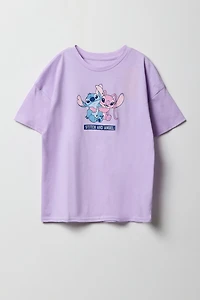 Girls Oversized Stitch & Angel Graphic T-Shirt