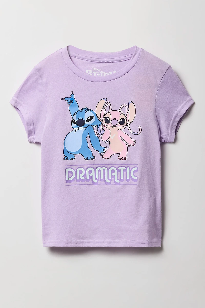 Girls Stitch& Angel Dramatic Graphic T-Shirt