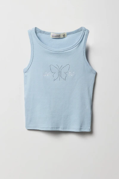Débardeur côtelé avec motif brodé Aero papillon à pierres du Rhin pour fille