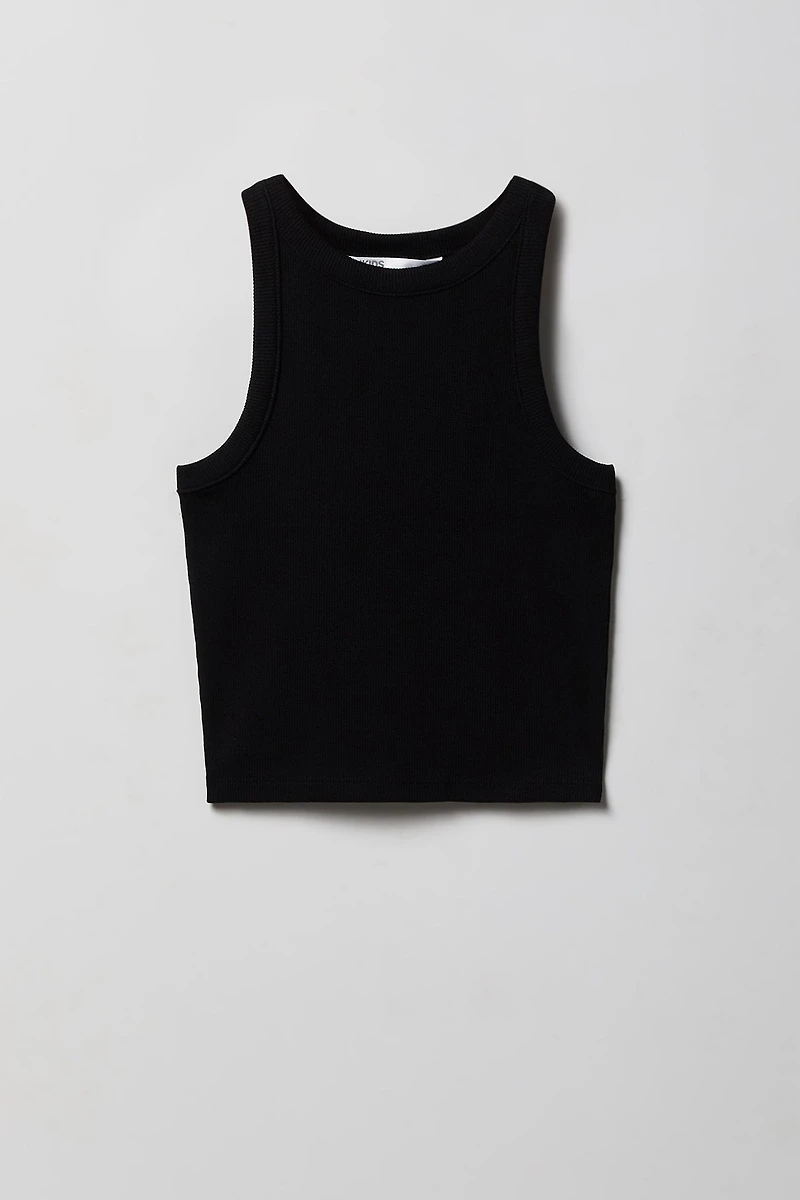 Girls Ribbed High Neck Tank
