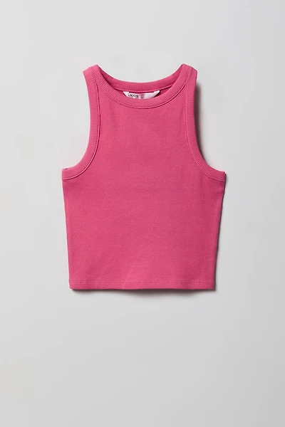 Girls Ribbed High Neck Tank