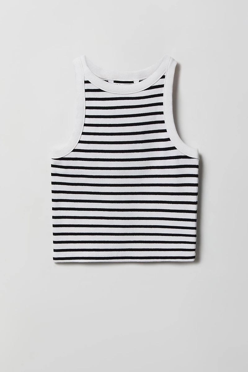 Girls Printed Ribbed High Neck Tank