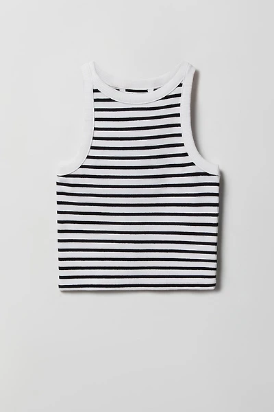 Girls Printed Ribbed High Neck Tank