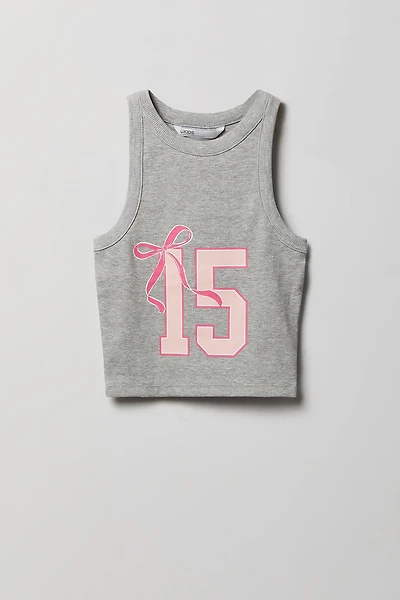 Girls Graphic Ribbed High Neck Tank
