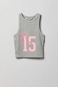 Girls Graphic Ribbed High Neck Tank