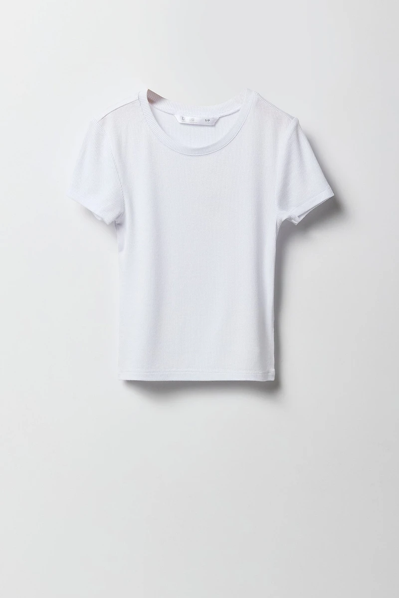 T-shirt ultracourt côtelé pour fille