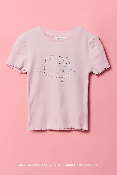 Hello Kitty® Girls Rhinestone Ribbed T-Shirt