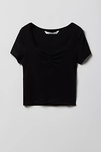Girls Ribbed Lace Trim T-Shirt