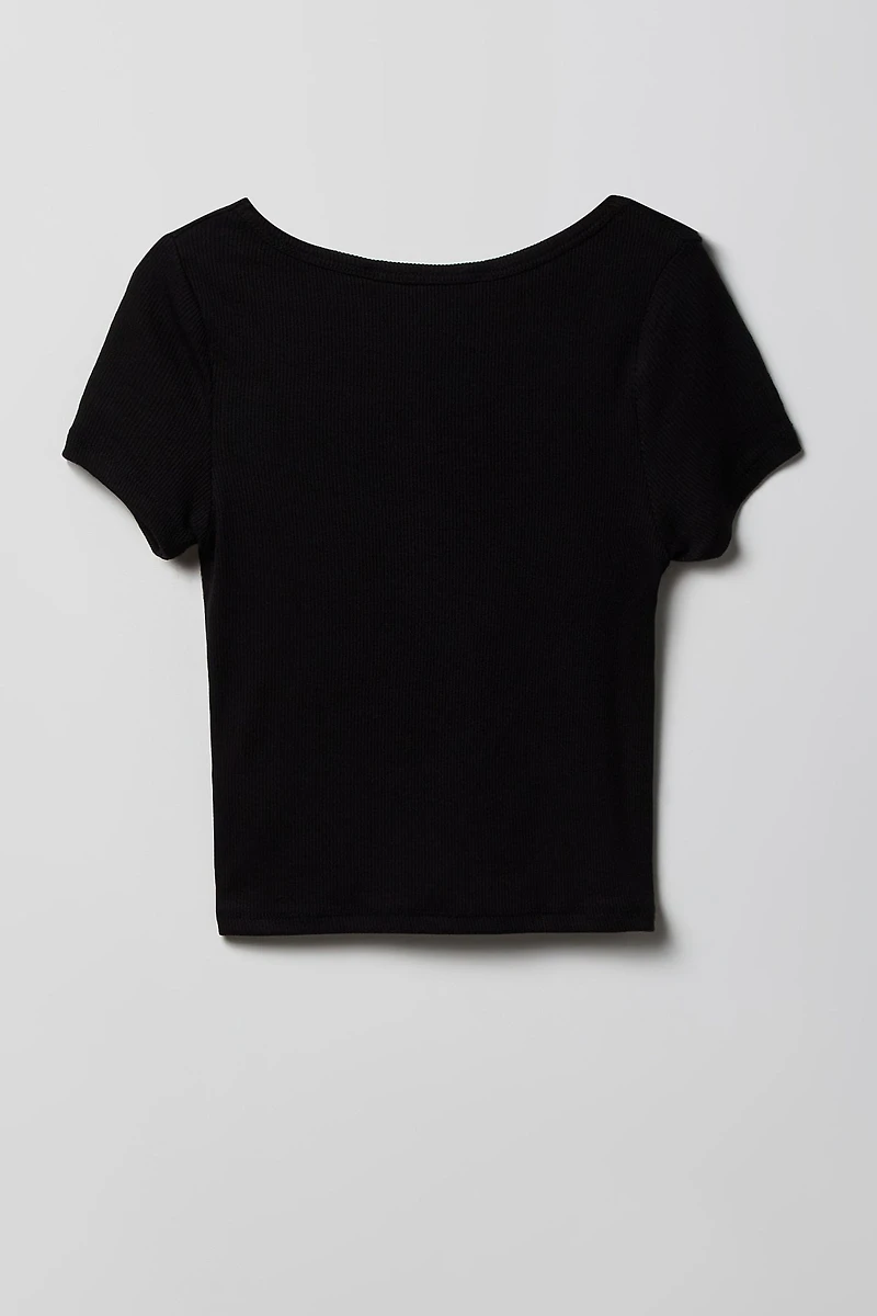 Girls Ribbed Lace Trim T-Shirt