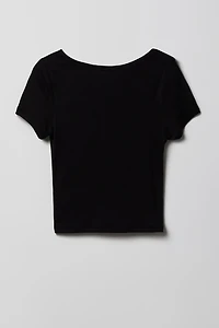Girls Ribbed Lace Trim T-Shirt