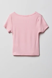 Girls Ribbed Lace Trim T-Shirt