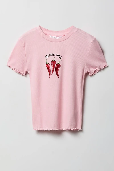 Girls Graphic Ribbed T-Shirt