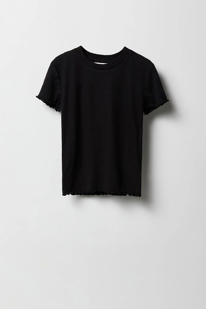 T-shirt côtelé avec ourlet volanté pour fille