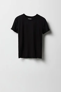 T-shirt côtelé avec ourlet volanté pour fille