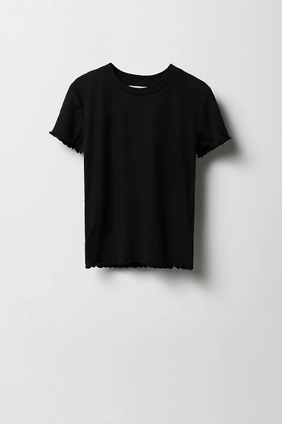Girls Ribbed Lettuce Edge T-Shirt