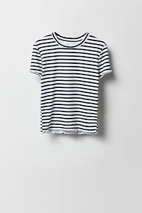 Girls Ribbed Lettuce Edge T-Shirt