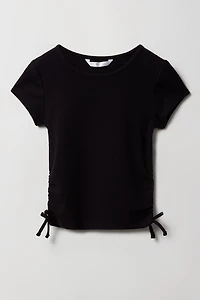 Girls Ribbed Side Cinched T-Shirt