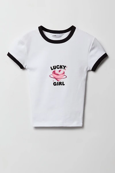 T-shirt à imprimé ringer pour filles