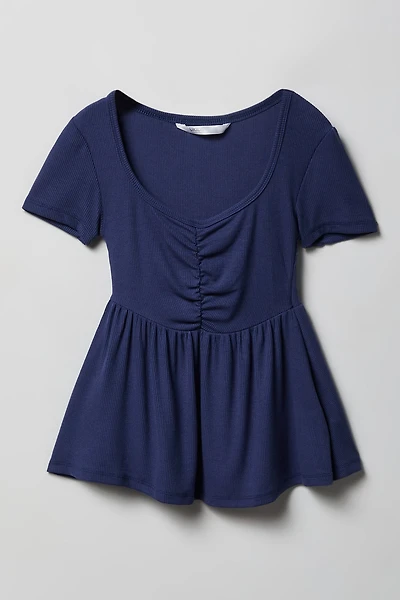 Girls Ribbed Front Cinched Top