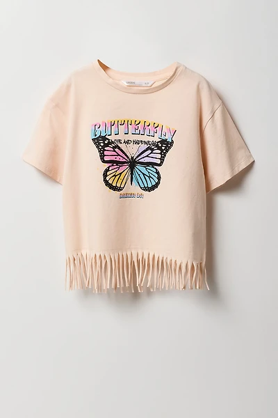 Girls Fringe Hem Graphic T-Shirt