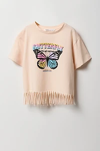 Girls Fringe Hem Graphic T-Shirt