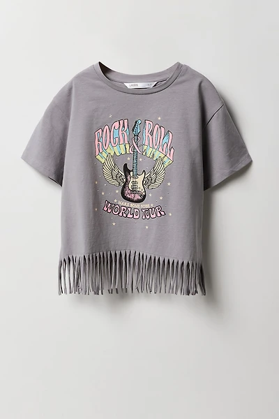 T-shirt imprimé avec franges pour fille