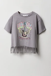 T-shirt imprimé avec franges pour fille