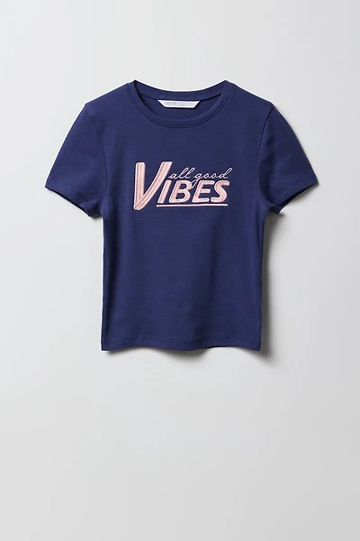 Girls Ribbed Embroidered T-Shirt