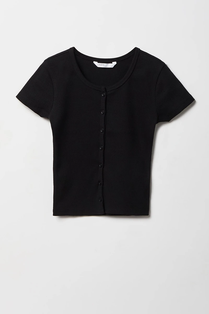 Girls Ribbed Button-Up Cardigan