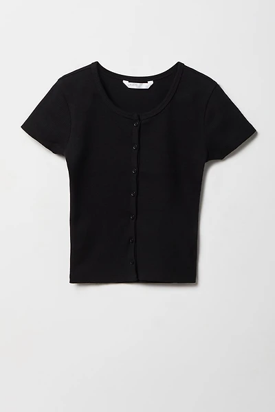 Girls Ribbed Button-Up Cardigan