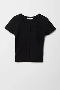 Girls Ribbed Button-Up Cardigan