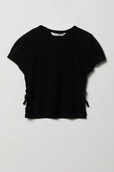 Girls Ribbed Side Bow T-Shirt