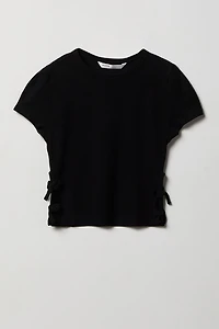 Girls Ribbed Side Bow T-Shirt