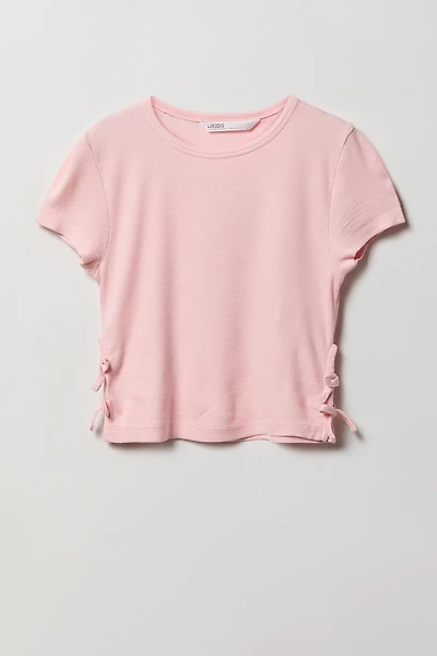 Girls Ribbed Side Bow T-Shirt
