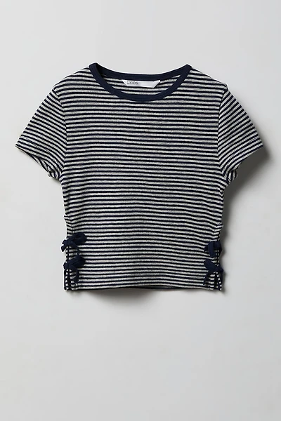 Girls Striped Side Bow T-Shirt