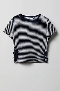 Girls Striped Side Bow T-Shirt