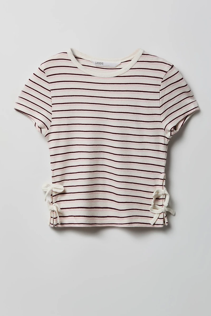 Girls Striped Side Bow T-Shirt